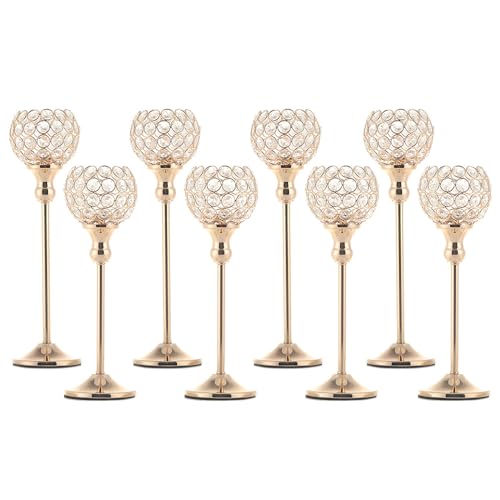Pack of 8pcs Candle Holders for Pillar Candles,Gold Candle Holders Bulk Wedding Centerpieces Metal Crystal Candlestick Holders Stand for Table Party Church Decor - size: 8 pcs 13" & 15" Tall