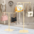 Purse Display Stand T Shaped, Countertop Jewelry/Scarf/Handbag T-Bar Display Stand, Tabletop Double Hook Hanging Stands for Long Necklaces, Metal with Adjustable Height (Gloden, 2Pcs) - color: Golden (Pack of 2)