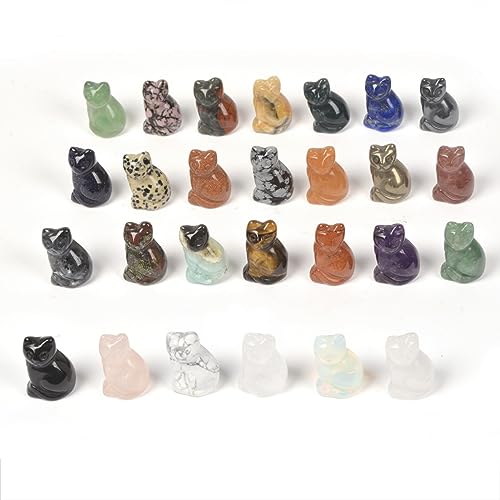 Justinstones Quartz Crystal Gemstone Carved Cat Sculpture Animal Kitten Cat Statue 30mm Mini Crystal Sit Cat Figurine Smooth Cute Small Cat Energy Crystal Decor Gift(Pack of 12) - color: 12pcs 30mm Sit Cat