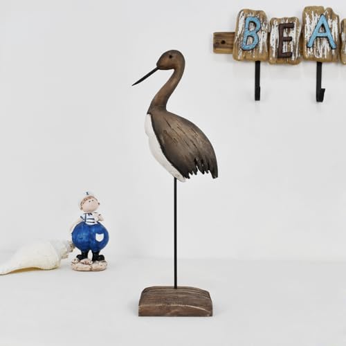 Wood Bird Statue Nautical Decor Decorative Sea Birds Sculpture Wooden Tabletop Figurine Coastal Ocean Beach Themed Decoration for Home Yard Bathroom Living Room (12.4" H) - color: 12.4" H