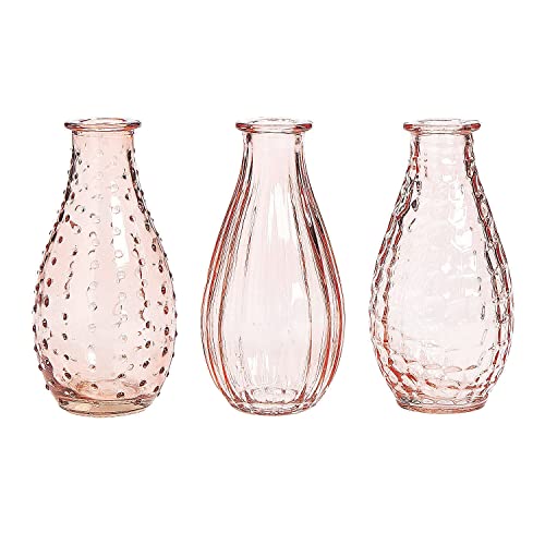 Pink Glass Bud Vases - Wedding, Table Centerpieces and Home Decor - Set of 3 Pieces