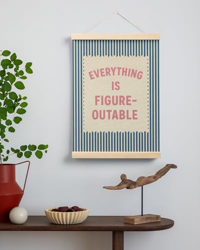 FGFK Everything Is Figureoutable Inspirational Wall Art Poster Hanger Frame, Retro Pink and Blue Positive Affirmations Canvas Prints Framed Wall Decor for Home Classroom Office, 12x16 Inch - color: Retro Postcard-Pink and Blue