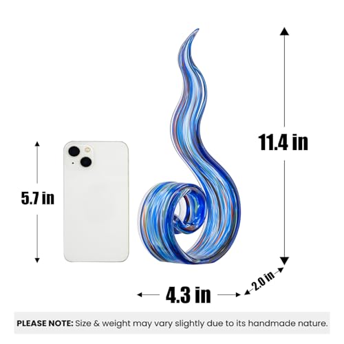 11.4" Tall Hand-Blown Glass Sculpture Murano-Style Sculpture Art Ornament Statue Figurines Home Decor Accent Piece Coastal Ocean Nautical Home Decor,Shelf,TV Stand,Tabletop Centerpieces,Wonderful Gift - color: Navy Blue