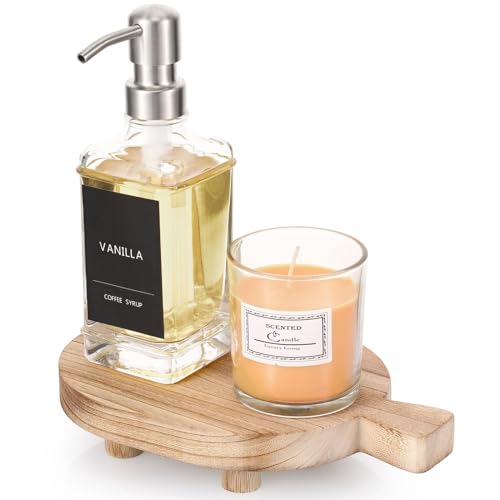 Wood Pedestal Stand, Farmhouse Wood Riser for Bathroom Kitchen Counter, Rustic Wooden Soap Tray for Bottles Candles Plant Display (Natural)
