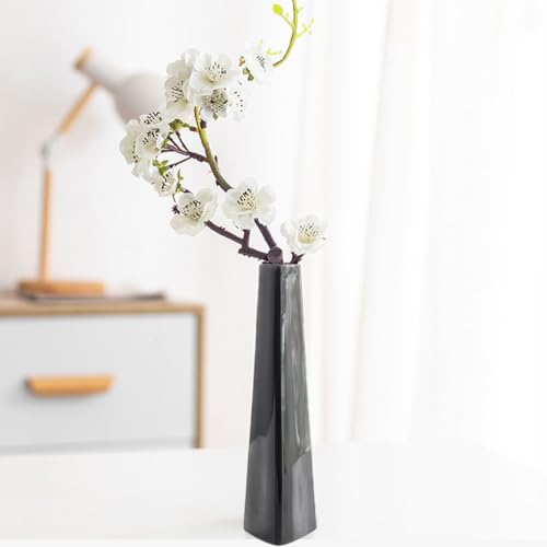 7 Inch Black Ceramic Tapered Tabletop Vase Modern Minimalist Vase for Home Office Decor