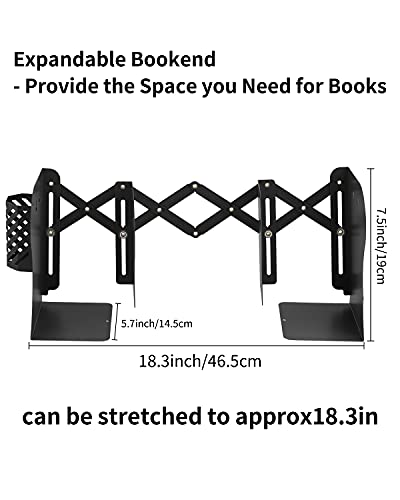 MSDADA Adjustable Bookends, Book Ends for Heavy Books, Expandable Book Organizer with Pen Holder for Desk, Shelf, Office,School, Thanksgiving for Students and Teachers (Black) - color: Black