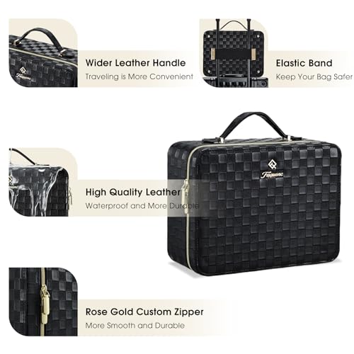 Leather Makeup Case with LED Lighted Mirror 11.4 Inch Travel Makeup Bag Adjustable Brightness in 3 Colors Cosmetic Organizer Artist Storage Bag with Dividers Brush Holder Bag Vanity Black Checkerboard - color: WD-Black Checkerboard 11.4 Inch, size: 2-Medi