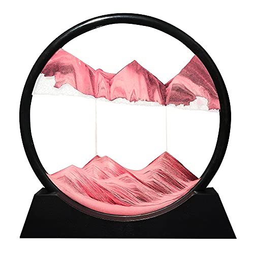 Muyan Moving Sand Art Picture Sandscapes in Motion Round Glass 3D Deep Sea Sand Art for Adult Large Desktop Art (Pink, 7 Inch) - color: Pink, size: 7 Inch
