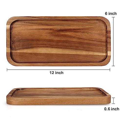 2 Pcs Rectangular Wooden Platters for Food Party Decorative Small Serving Tray Long Charcuterie Board Acacia Wood Trays Home Decor Cheese Board Rectangle Cake Dessert Plates Snack Appetizer Platter - size: 12" x 6"