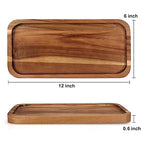 2 Pcs Rectangular Wooden Platters for Food Party Decorative Small Serving Tray Long Charcuterie Board Acacia Wood Trays Home Decor Cheese Board Rectangle Cake Dessert Plates Snack Appetizer Platter - size: 12" x 6"