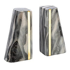 Main + Mesa Modern Marble Bookends with Brass Detail, Set of 2, Grey - color: Black