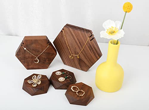 GemeShou 5pcs Wood Jewelry Stand Tray, Hexagon Display Riser Set, Retail Jewelry Shop Display Riser, Walnut Hexagon 5pcs Small - size: Small