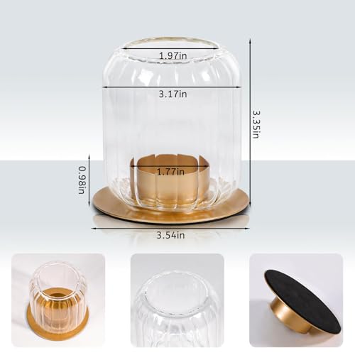 HAVITI 4 PCS Votive Candle Holders, Clear Tealight Candle Holder Glass & Metal Base Lantern Style, Vintage Tea Light Candle Holders for Table Centerpieces, Wedding, Home Decor
