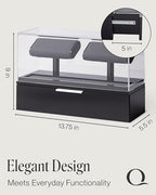 QWATCH Watch Stand Display Case - Acrylic Watch Box for 2 or 4 Watches with Jewelry Valet Tray and Drawer - color: Double - Black / Charcoal