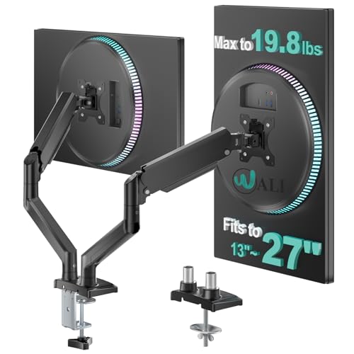 WALI Dual Monitor Mount for 13-27 inch Screens, Dual Monitor Arms for 2 Monitors Holds 19.8 lbs, Adjustable Dual Monitor Stand for Desk, VESA Mount 75x75/100x100mm (GSMP002), Black - size: 13"-27", style: Dual Arms