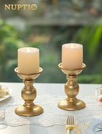Set of 2 Gold Metal Pillar Candle Holders for 3 inches Dia Candle, Wedding Centerpieces Candlestick Holders Stand Centerpiece Decoration Ideal for Weddings, Special Events, Parties - size: 2 x S
