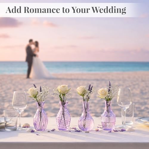12 Pack Bud Vase in Bulk - BEAHOT Purple Flower Vases for Wedding Decorations, Glass Vase for Table Decorations, Small Vase for Home, Mother's Day, Centerpieces, Party, Office (Purple) - color: Purple