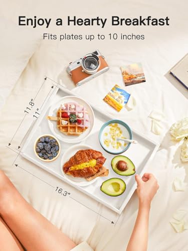 Bamboo Bed Tray for Breakfast, Snack Table with Folding Legs for Eating, Sofa, Couch, Working by Pipishell (White) - color: White, size: 16.3" x 11.8" x 6"