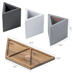 MyGift Modern Concrete Desk Organizer Set with 3 Triangular Gray-Tone Pen Holders and Acacia Wood Tray, 4-Piece Office Storage Solution for Pens, Pencils, and Supplies - color: Wood