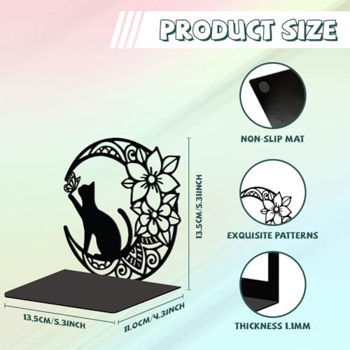 Peacoblue Metal Bookends for Shelves, Modern Decorative Heavy Duty Study Book Support Stoppers for Office, Desk, Shelf, Room 5.3"x4.3"x5.3" Cast Iron Tall Bookends, 1 Pair (Moon with Cat and Flower) - style: Moon with Cat and Flower