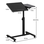 LINGMI Overbed Bedside Desk Mobile Rolling Laptop Stand Tilting Overbed Table with Wheels Height Adjustable Tray Table for Laptop Bed Sofa Side Table - color: Black