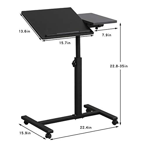 LINGMI Overbed Bedside Desk Mobile Rolling Laptop Stand Tilting Overbed Table with Wheels Height Adjustable Tray Table for Laptop Bed Sofa Side Table - color: Black