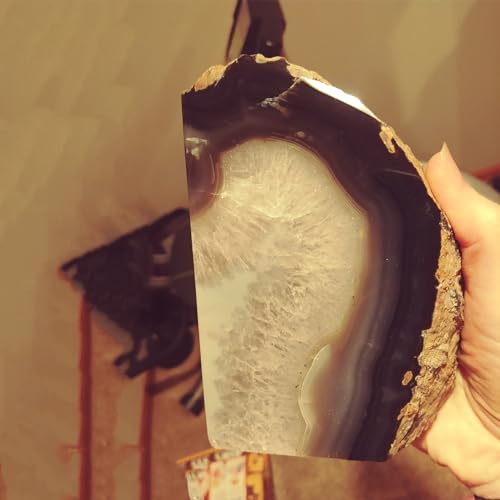 JIC Gem Natural Agate Bookends Decorative geode Book Ends for Heavy Books with Rubber Bumpers for Shelves and Office Decoration 1 Pair(4 to 6 Lbs) - color: Natural, size: 4-6LBS.