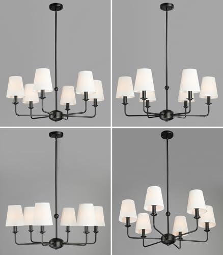 6-Light Black Pendant Chandelier with Fabric Shades, E12 Base - Farmhouse & Industrial Style for Kitchen, Living Room, Dining Room, or Bedroom Lighting - color: 6 Light+Black