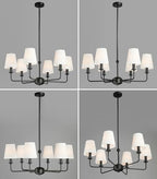 6-Light Black Pendant Chandelier with Fabric Shades, E12 Base - Farmhouse & Industrial Style for Kitchen, Living Room, Dining Room, or Bedroom Lighting - color: 6 Light+Black