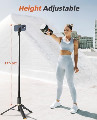 Vimose Phone Tripod & Selfie Stick with Remote, Portable, Lightweight for Video Recording Vlog, Extendable Travel Tripod Stand Compatible with iPhone Android, Black, 62" - color: Black