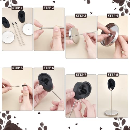UNICRAFTALE 1 Set Ear Shaped Earring Display Stand Black Piercing Stud Holder with Round Base Silicone Earring Model Organizer Ear Shape Jewelry Organizer Holder for Women Earring Storage - color: Black