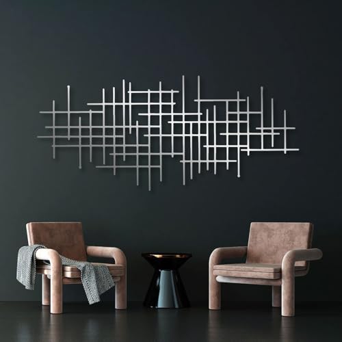 OZF Metal Geometric Line Wall Art, Modern Minimalist Abstract Metal Line Art Wall Decor for Living Room Bedroom Office Kitchen Dining Room (Silver, 30 x 13 in | 76 x 33cm) - color: Silver, size: 30L"x13W"