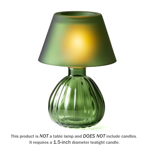 Table Lamp-Shaped Glass Hurricane Candle Holder,Crystal-Decorated Candle Holder,Tea Lights and Electronic Candles, Vintage Decoration,Warm Gift.Wedding Party Supplies,Christmas Dark Green