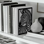 Peacoblue Metal Bookends for Shelves, Modern Decorative Heavy Duty Study Book Ends Stoppers for Office, Desk, Shelf, Room 5.3"x4.3"x7.9" Cast Iron Simple Tall Bookends 1 Pair (Zebra) - style: Zebra