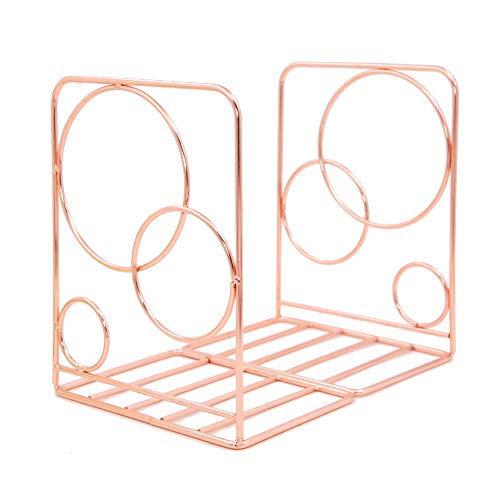 Winterworm Metal Bookends Book Ends Heavy Duty Modern Decorative for Bedroom Library Office School Book Display Desktop Organizer Gift(Round Rose Gold) - color: Round Rose Gold