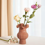 WDS WONDROUS Art Flower Vase for Kitchen Home Decor, Caramel Ruffled Glass Vase with Vertical Lines for Bouquet, Tall Vases for Flowers Table Centerpiece Dining Room, Housewarming Gift
