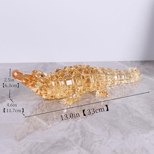 Acrylic Alligator Statue – Clear Crystal Glass Style Crocodile Figurine, Modern Luxury Art Collectible Sculpture for Living Room, Home and Office Table Decor & Housewarming Gift (Gold) - color: Gold