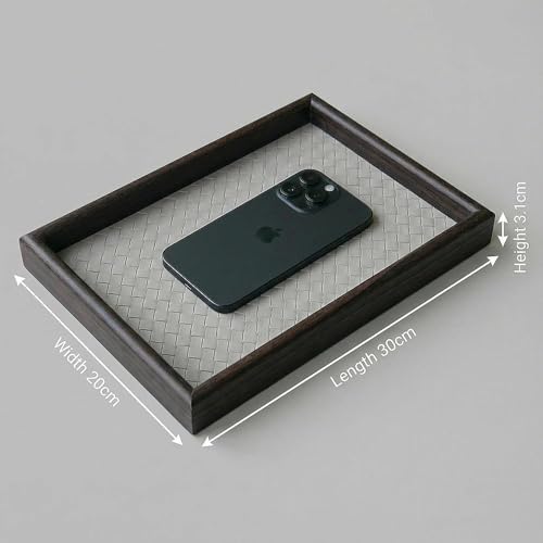 Zosenley Wooden Valet Tray with Leather Base - Nightstand Catchall Organizer for Cologne, Perfume, Keys, Wallet, Phone, Watch, Jewelry & Sunglasses (Llight Gray) - color: Llight Gray