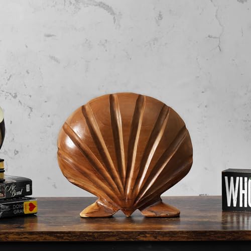 Seashell Teak Sculpture Home Décor Seashell Teak Sculpture for Shelf Good Gifts for Decoration,7.9"X8.7"X1.6"