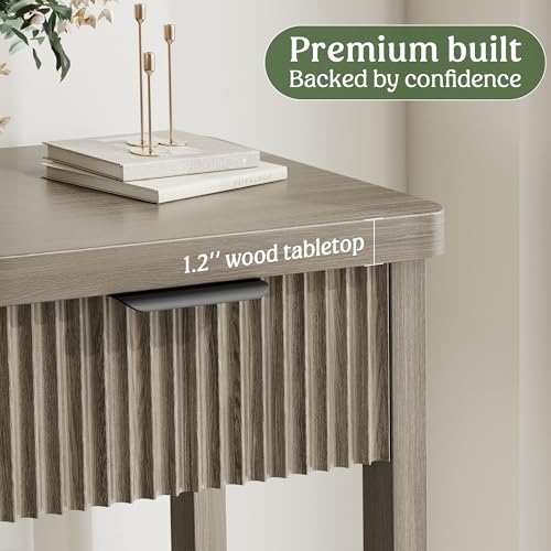 Lulive 51" Fluted Console Table for Entryway, Wooden Entryway Table with 3 Wooden Drawers, Farmhouse Behind Sofa Table for Living Room, Hallway, Couch, Foyer - color: Dark Gray