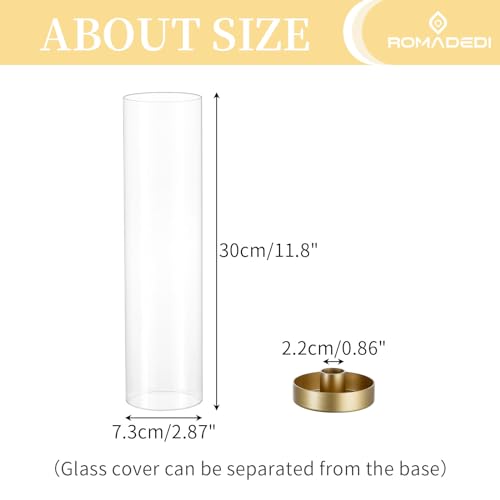 Romadedi Candlestick Candle Holders Hurricane Glass - 12 Inch Clear Gold Taper Candle Holders for Table Centerpiece Wedding Party Birthday Christmas Decor Home Decorations, Set of 2 - color: Gold