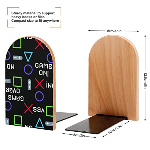 Sensaku Book Ends Cool Gamer Slogan Text Bookends (1 Pair) Heavy Duty Non-Slip Wood Decorative Home Office