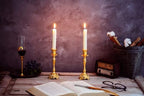 Sziqiqi Gold Candlestick Holders Set of 2 Taper Candle Holders Deluxe Ornate Candle Holders for Shabbat Taper Candles, Candle Centerpiece, Wedding Candles, Christmas Candle 7.4inch - color: Gold