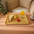 Bamboo Serving Tray Rectangle Platter Breakfast Dinner Food Bed Tray for Eating Kitchen Restaurants (1, 14.2" x 9.5" x 0.8" (no Handle)) - size: 14.2" x 9.5" x 0.8"