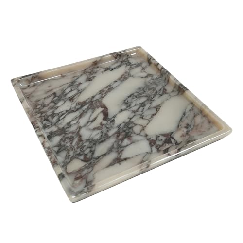 Natural Marble Decor Tray - Hand-Polished Luxury Organizer for Vanity, Bathroom | Cosmetics Perfume Jewelry Display Tray (Caracata Violet Square Tray, 9.8" x 9.8" x 0.7") - color: Caracata Violet Square Tray, size: 12" x 8" x 0.7"