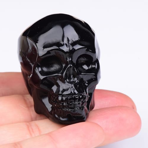 2 Inch Black Obsidian Crystal Skulls Decor,Human Skull Sculpture Statues Healing Crystal Decor,Halloween Skull Figurines,Home Office Decoration Christmas Meditation Gifts for Men Women - color: Black Obsidian