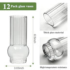 Brajttt Clear Glass Cylinder Vases，6.5 Inch Small Ribbed Flower Vases for Bouquet, Multi-Use Vase for Flowers & Drinking Glasses Set of 12,Tall Glass Vases for Home Decor, Weddings, Parties
