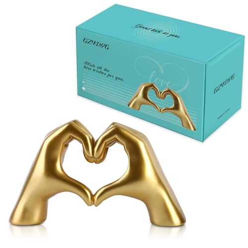 Gold Heart Hands Sculpture, Fan Gift Merch for Music Lovers, Home Decor Accents for Birthday Living Room Bedroom Shelf Desk, Small Cute Statue for Women Girls - size: Small:5.71x1.97x3.15 inch