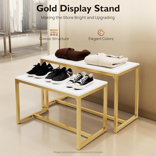 DYRABREST 2 Pieces Modern Nesting Table Metal Side Table End Table Retail Stores Display Stand Shoe Handbag Storage Display Riser Shelf for Home, Living Room, Commercial Decor