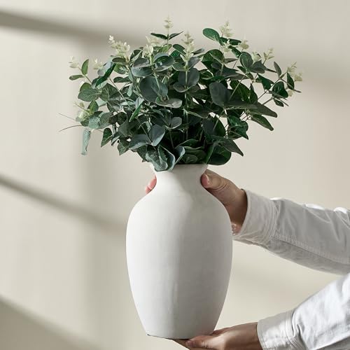 Large Ceramic Rustic Flower Vase, 10.43 Inch Tall Vintage Pottery Home Decor, Antique Farmhouse Terracotta Vase for Living Room, Shelf, Table, Mantel Decoration, Farmhouse - Off-White - color: Off-white- 10.43"